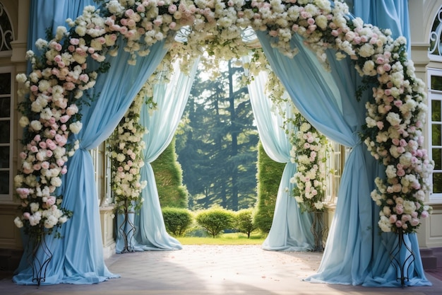 Outdoor wedding arch with flowers