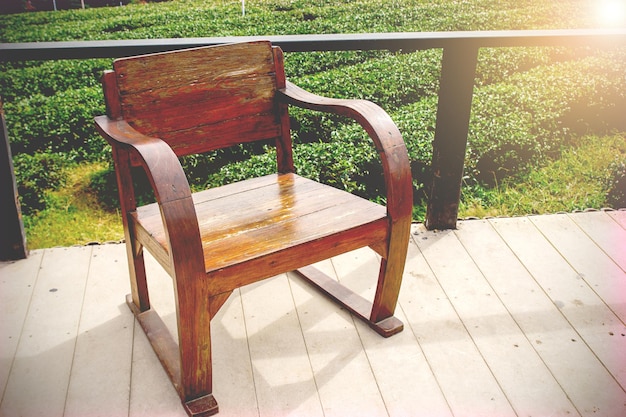 Outdoor with old wooden chair on the floor