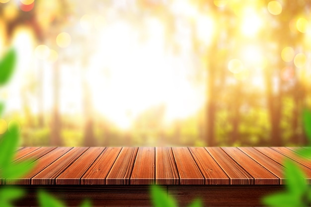 Outdoor wooden table template for product display or mockups