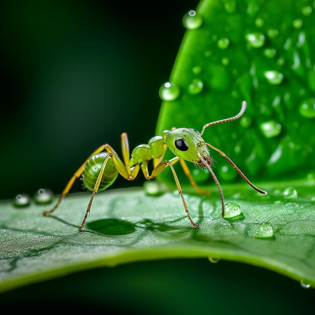 Outdoor Worker Small Ant on Green Leaf