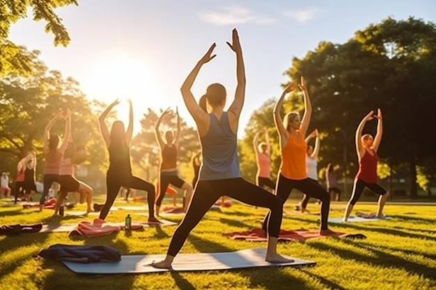 Photo outdoor yoga class in parkxa