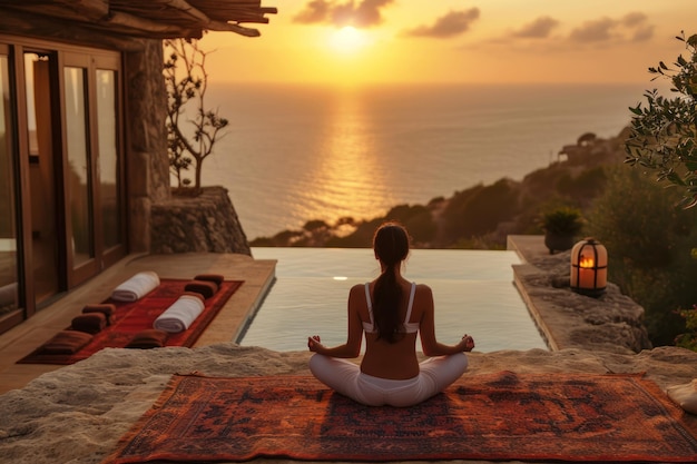 Outdoor Yoga Retreat at the sunset meditation in serene environments