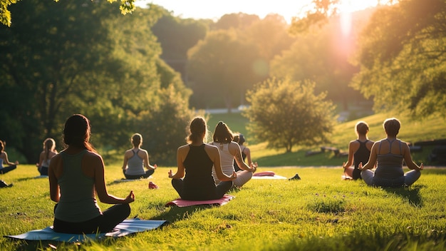 Outdoor Yoga Session at Sunset in Park