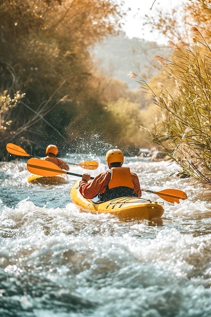 Outdoorliefhebbers die zich bezighouden met watersporten zoals kajakken en raften