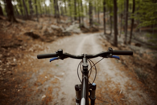 Outdoors isolated closeup of bicycle handlebars