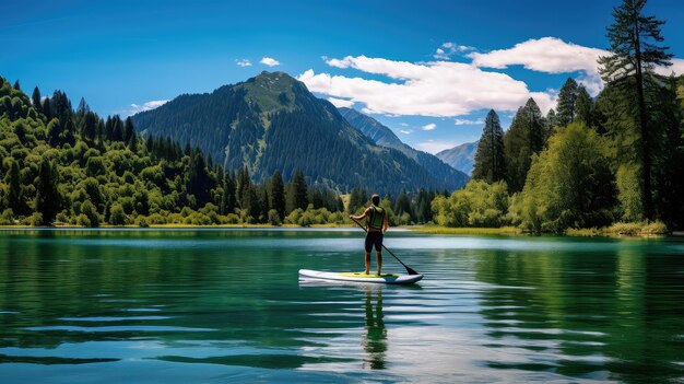 Outdoors lake paddle boarding