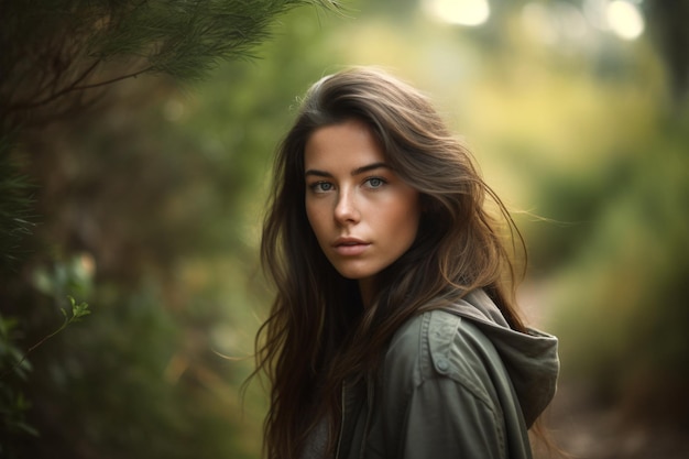 Outdoors lifestyle portrait of a beautiful girl enjoying nature