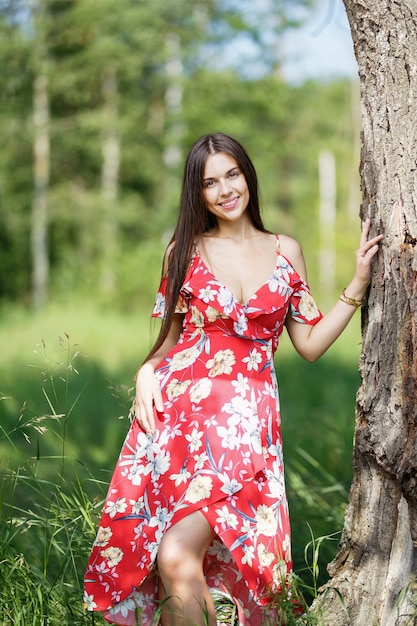 Outdoors portrait of beautiful brunette woman 