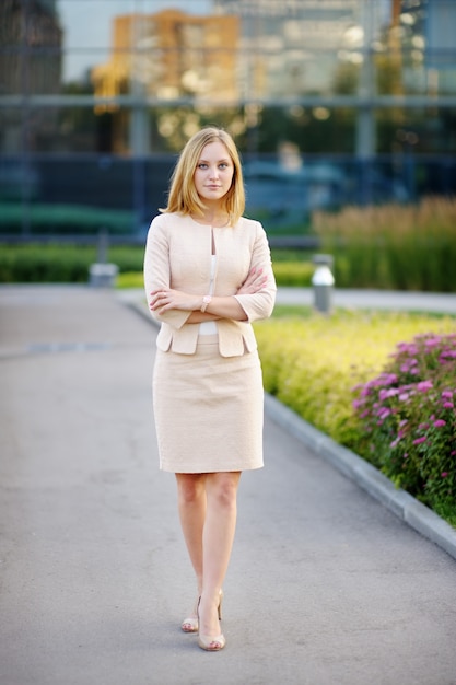 Outdoors portrait of young beautiful business woman 