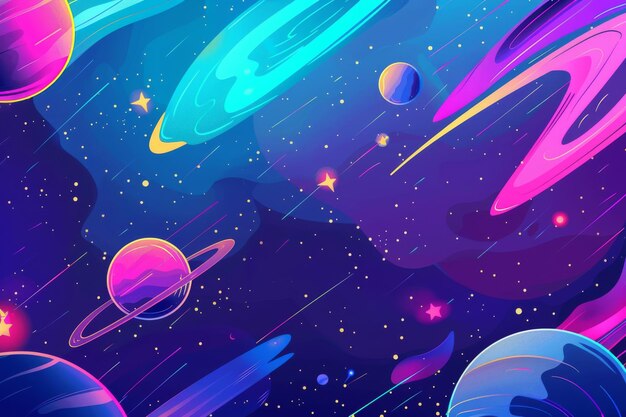 Photo outer space background with place for text cosmos scenes with planets stars comets vector illustration of galaxy greeting card collection in scifi style