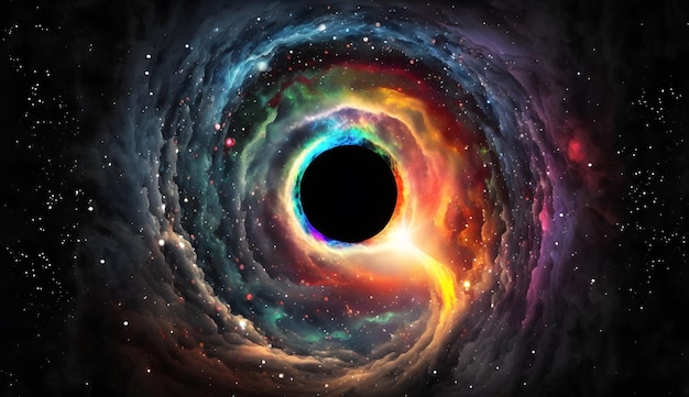 Outer space Black hole with colorful stars created using Generative AI Technology