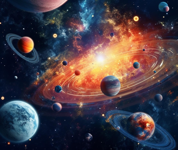 An outer space design with planets and stars