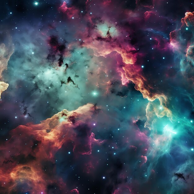 Outer space nebulas background design seamless pattern