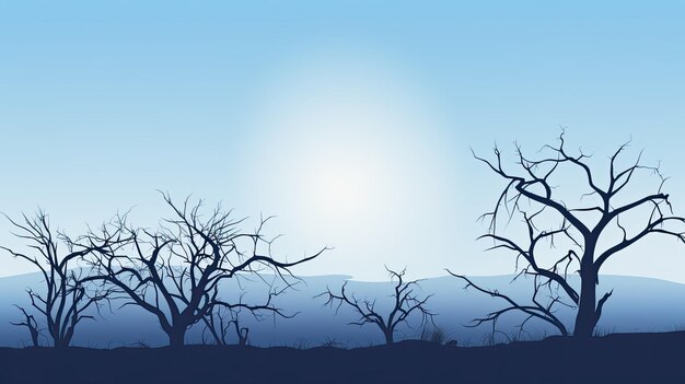 Контур голых деревьев на фоне безоблачного неба
