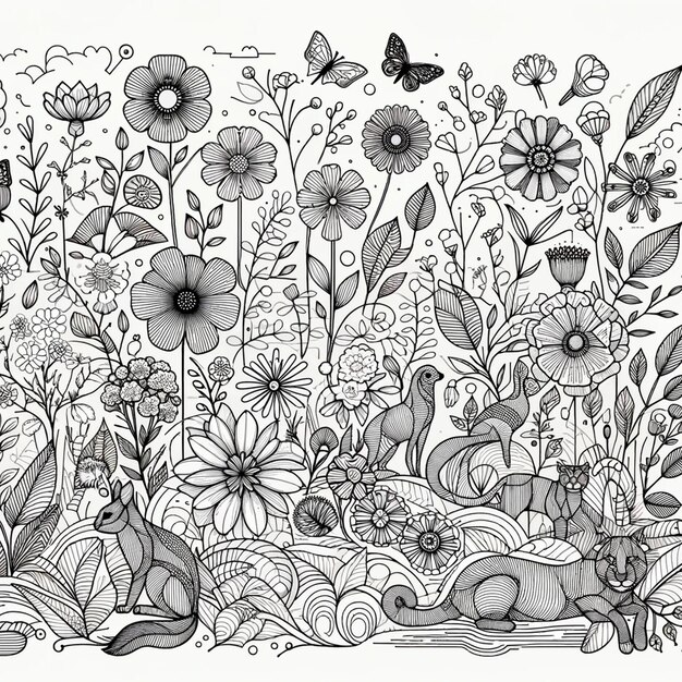 Photo outline drawing of flower animal etc