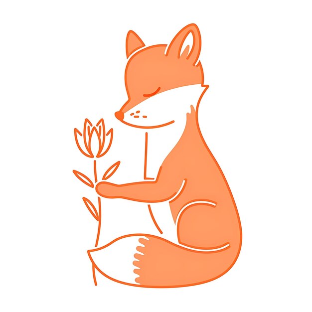 Photo outline of fox holding a flower dark orange outline color pink flower h clipart tattoo tshirt art