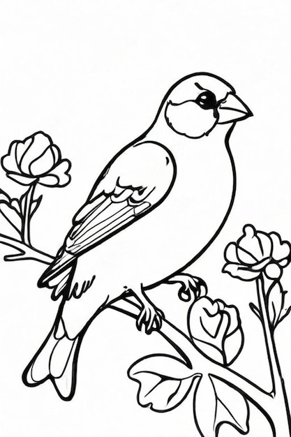 The outline of a goldfinch perched on a branch with flower buds