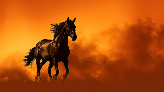 Outline of a horse against a smoky orange backdrop