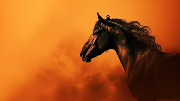 Outline of a horse against a smoky orange backdrop