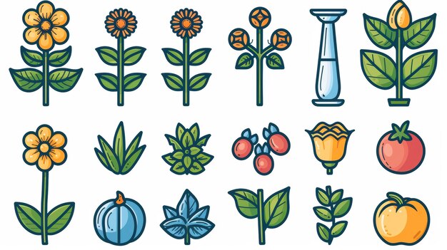 An outline icon set for flowers and gardening elements Simple vector illustration