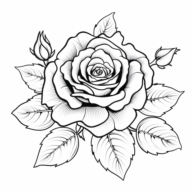 Photo outline rose coloring page