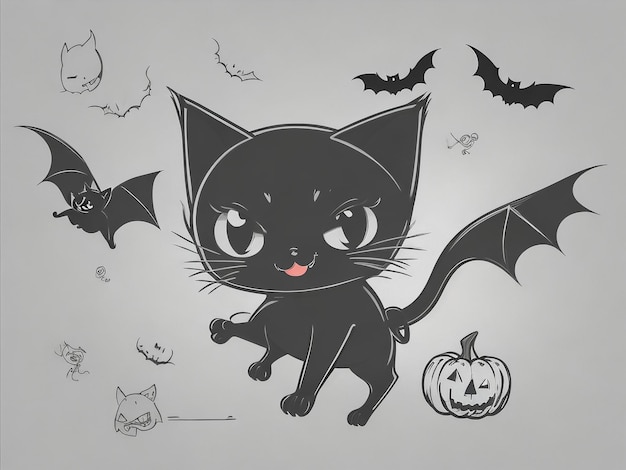 The outline vector cute black cat