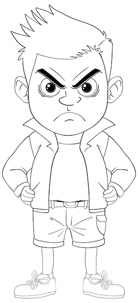 Photo outlined angry boy cartoon