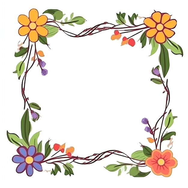 Outlined Flower Swirl Frame For Children's Illustration Books With A White Background