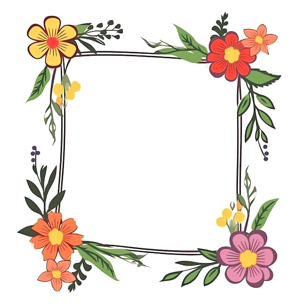 Photo outlined flower swirl frame for children's illustration books with a white background