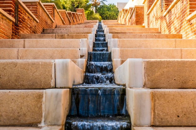 Outside Stairs of the Alcazaba of Almeria a fortified complex in southern Spain constrution of defensive citadel with walls towers squares houses and mosque Almeria Andalusia Spain