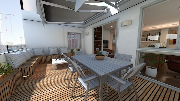 outside summer terrace 3d render project