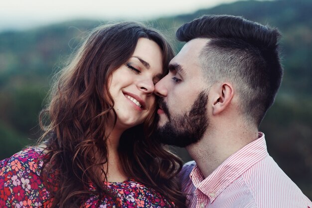 outside together happiness brunette closeup