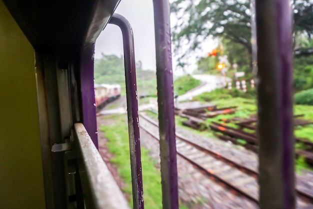 Outside the train when looking from inside can see the route between Bangkok to Chiang Mai.