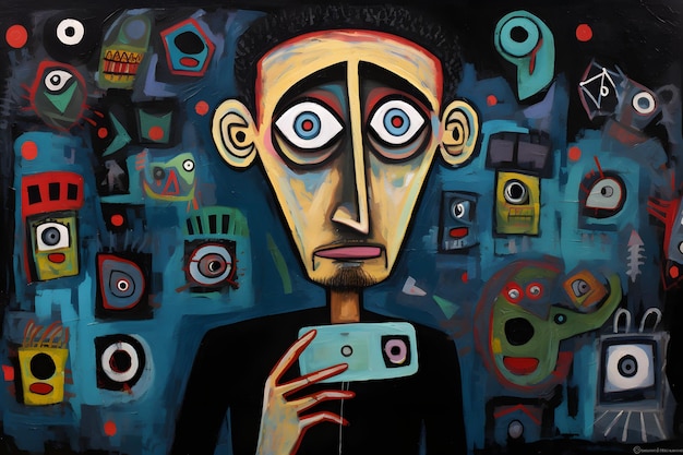 outsider art of man and smartphone