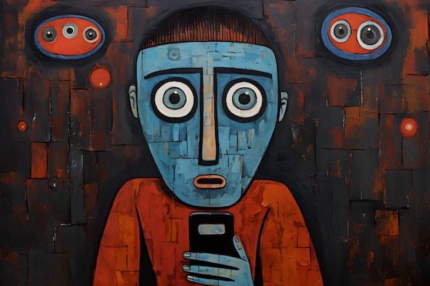 outsider art of man and smartphone