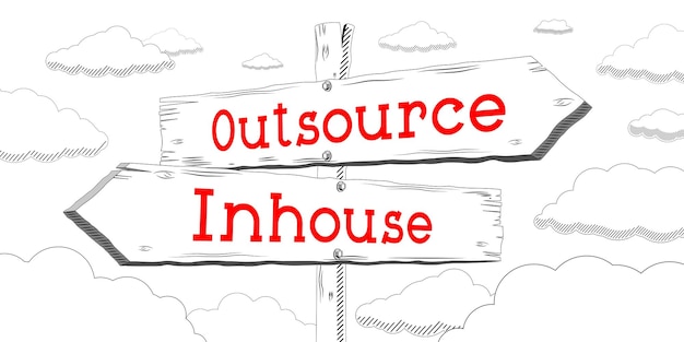 Outsource inhouse outline signpost with two arrows