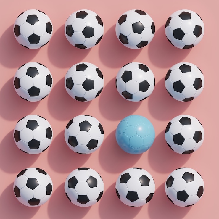 Photo ピンクの白いサッカーの中で卓越した青いサッカー
