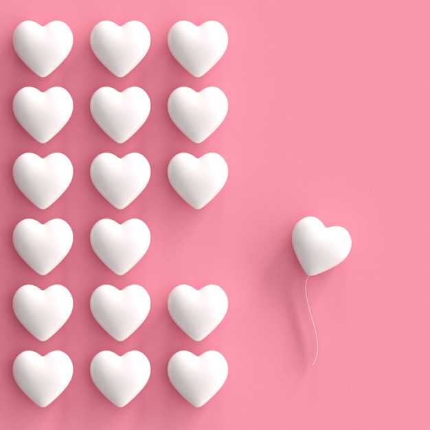 Outstanding white hearts on pink background. minimal valentine concept idea.