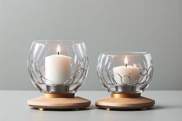 Oval candle holder set mockup front view