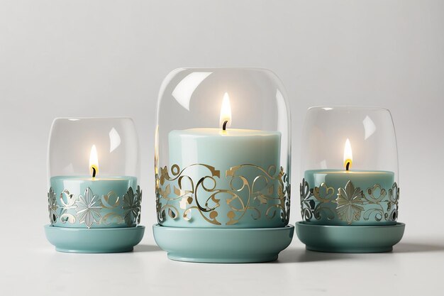 Photo oval candle holder set mockup front view