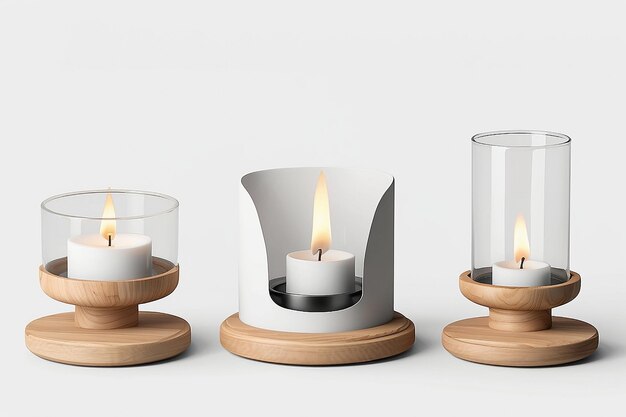 Photo oval candle holder set mockup front view