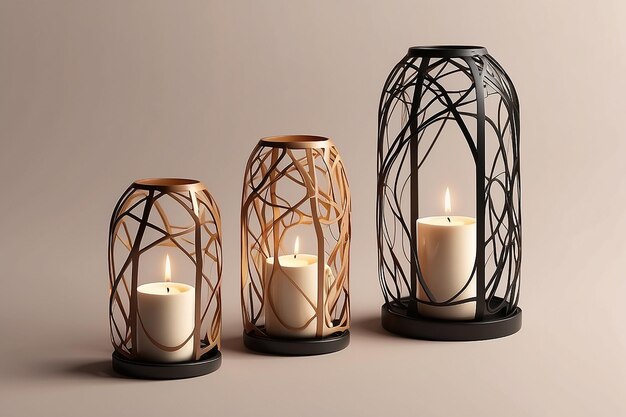 Photo oval candle holder set mockup front view