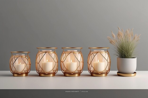 Photo oval candle holder set mockup front view