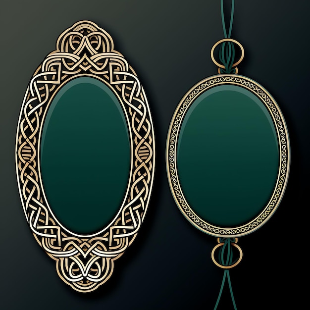 Oval Celtic Pattern Tag Card Emerald Green Color Palette Vel 2D Design Creative Old Traditional