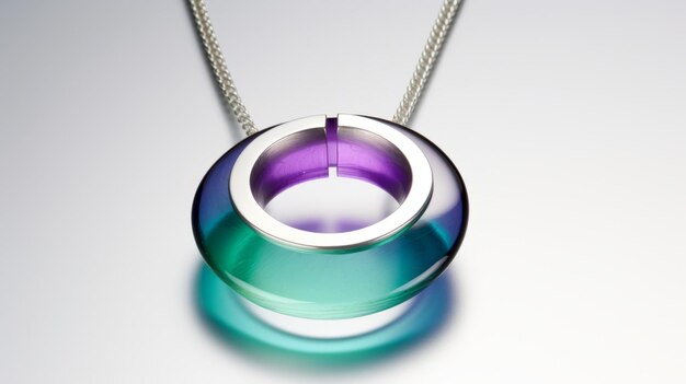 Photo oval glass pendant with open purple and blue top