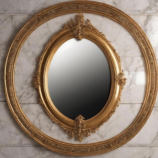 Oval golden frame on a marble background