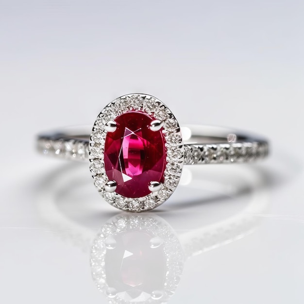 A oval ruby ring set in 18k white gold generative AI