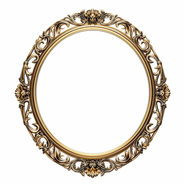 Photo oval victorian gold frame on a white background