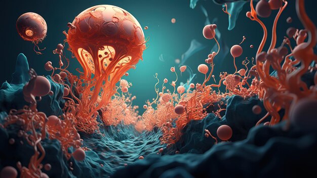 Ovarian cancer 3D illustration Bright color generative ai