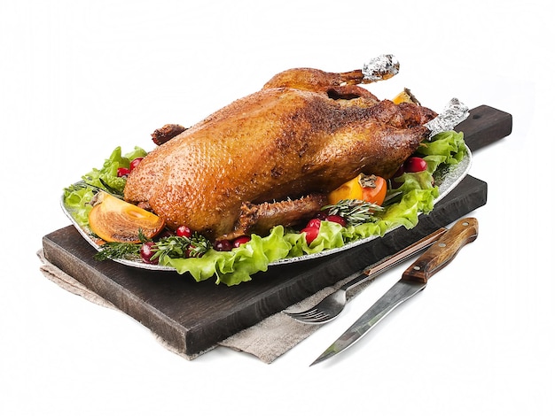 oven baked duck on white background isolated